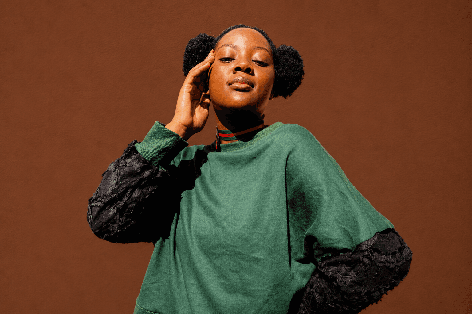 Natural hair portrait in green